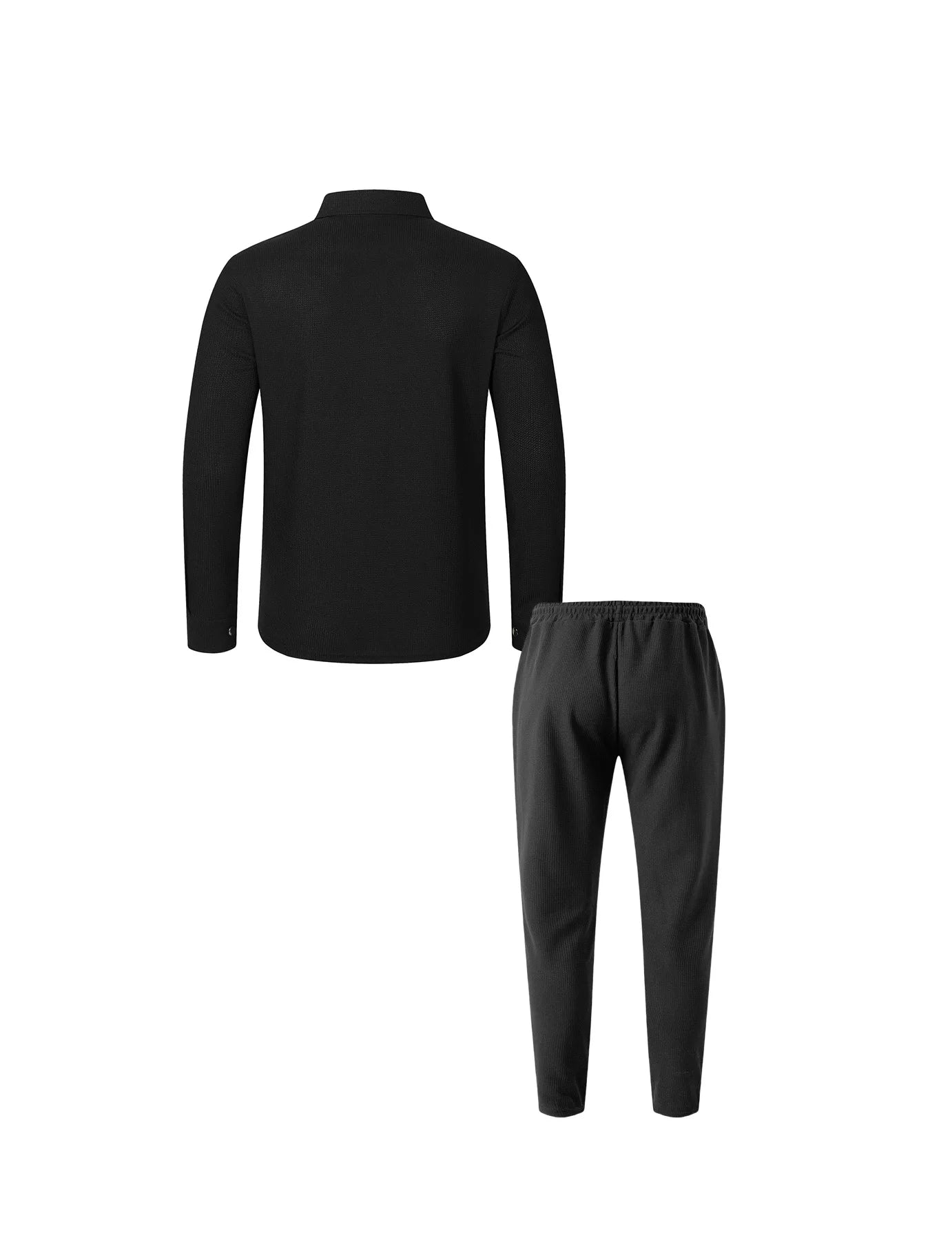 2026 New Men's Casual 2 Piece Tracksuit Fall Waffle Knit Solid Color Lapel Collar Button Jacket with Pockets Long Pants Set