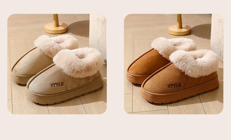 New Platform Snow Boots for Women's Home Thick Warm Wool Shoes Women's Outdoor Anti-Slip Fur Velvet Ankle Short Boots Shoes
