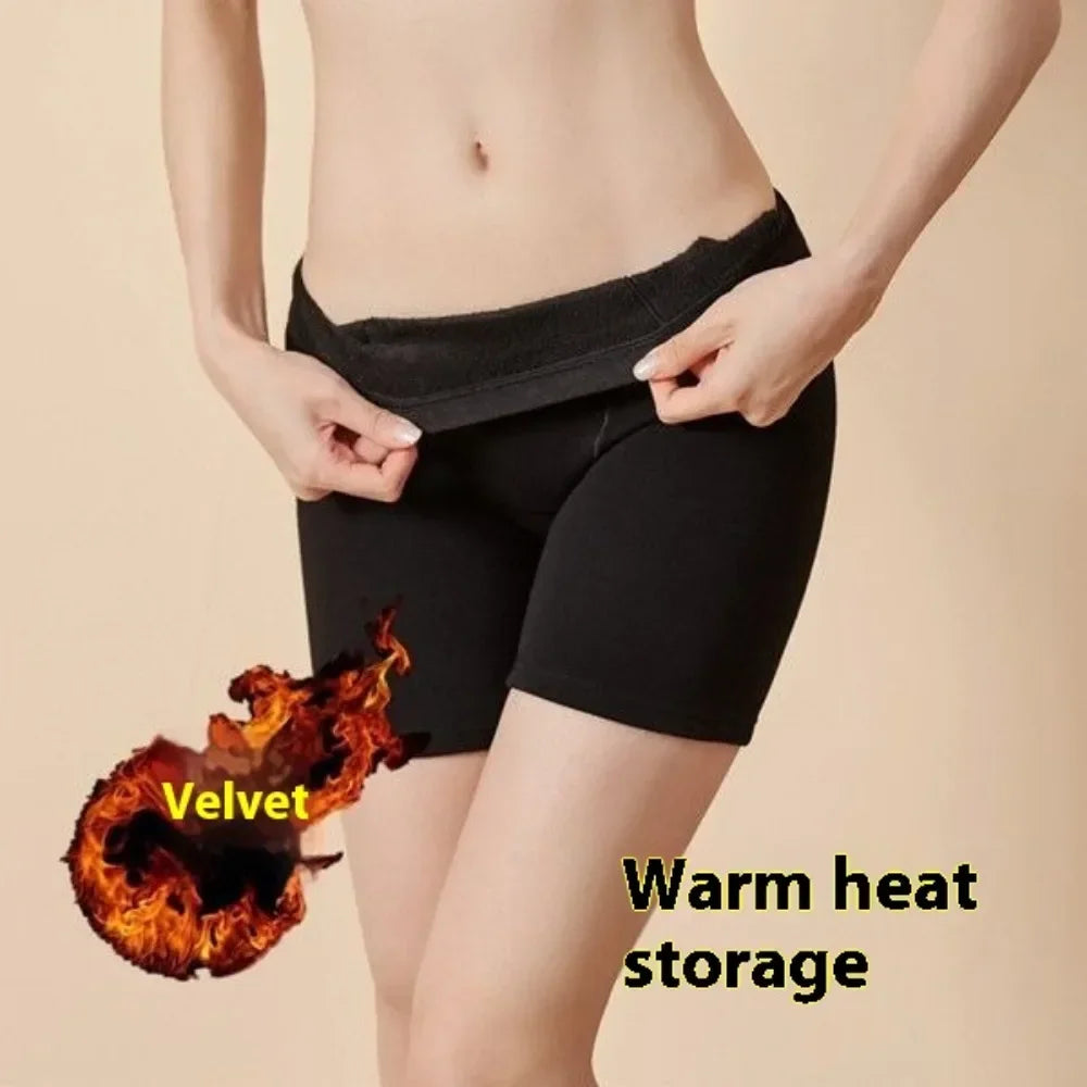 Women's Thickened Fleece Shorts Thermal Underwear Winter Velvet Anti-light Warm Hot Boxers Underpants Safety Short Pants Female