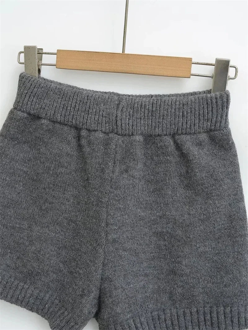 High-Waisted Elastic Knit Shorts Women's Anti-Exposure Outerwear Warm Pants Base Layer Thermal Pants Harajuku Vintage Y2K Shorts