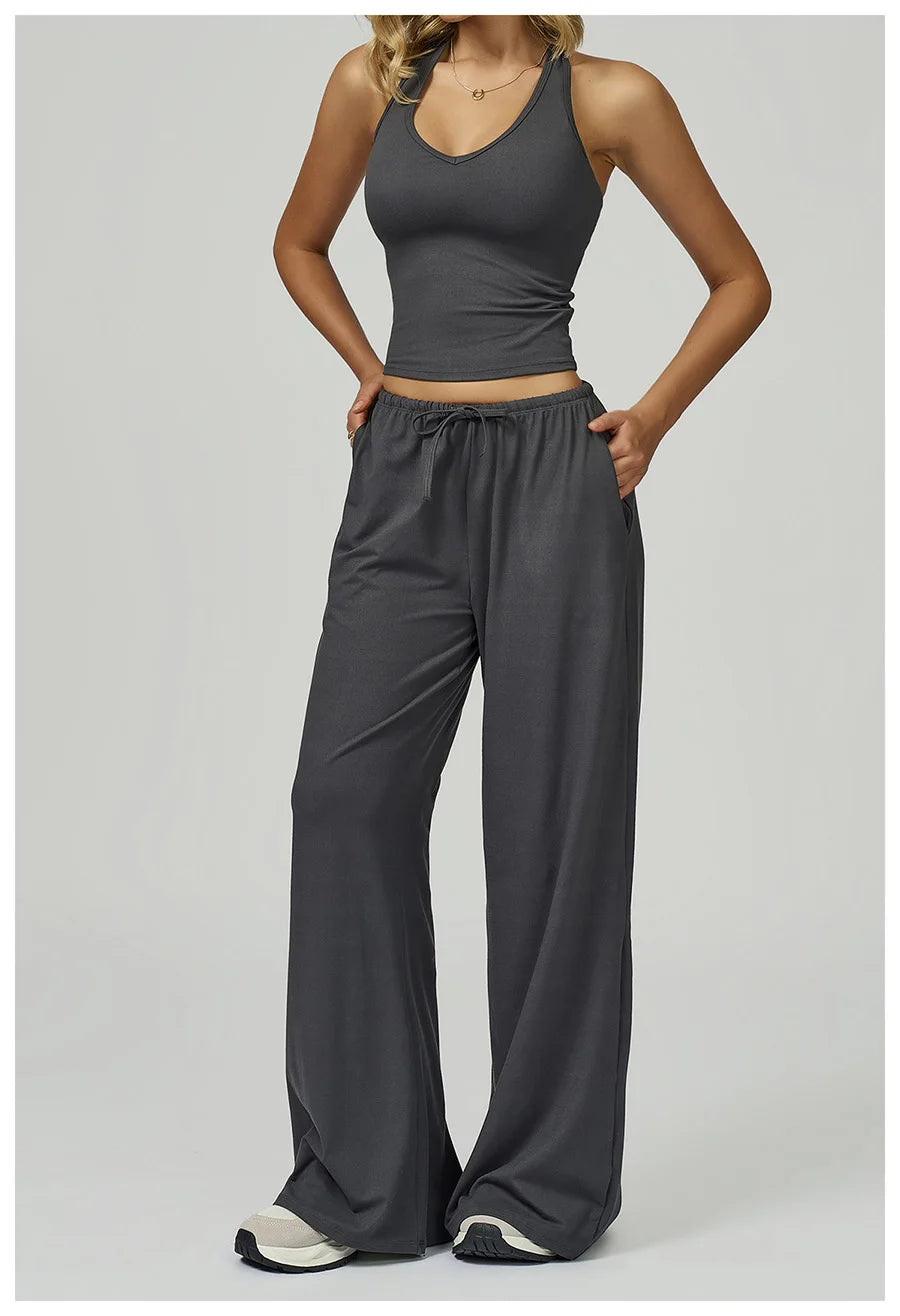 New Women Yoga Set 2/3 Pieces Long sleeves Workout Tracksuit Sportswear Gym Clothing Wide-leg sport pants Fitness Sports Suit