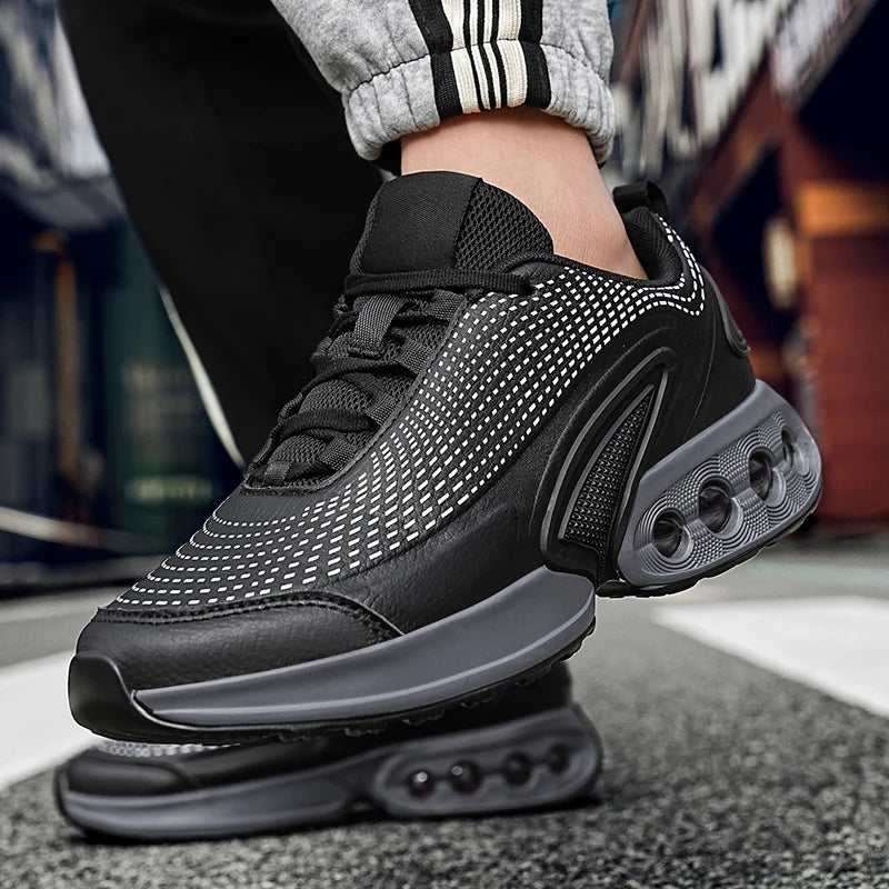 Mens Running Shoes Trendy PU Leather Luxury Design Cosy Cushioning Sneakers Breathable Street Fashion Fitness Training Shoes