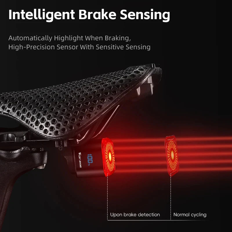 TRALOW Smart Bicycle Brake Sensing Tail Light Rechargeable LED Rear Lamp High Brightness Warning Light for MTB Road Bike Safety