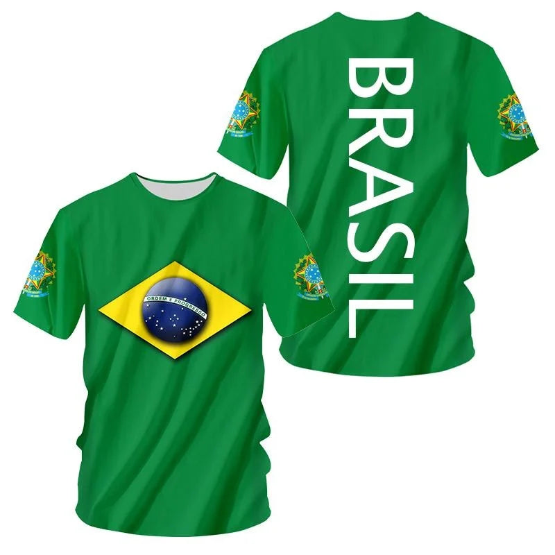 3D Printed Brazil Flag T Shirt Men Brazilian Football Pattern T-Shirts Summer Street Sports Round Neck Tops Short Sleeve Tees