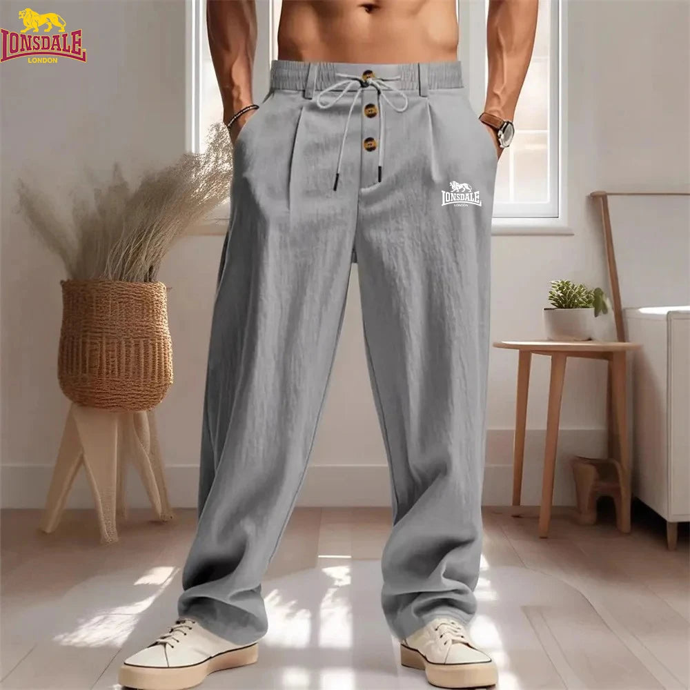 LONSDALE's new men's casual breathable cotton and linen pants, trendy street sport pants, loose straight beach and outdoor pants