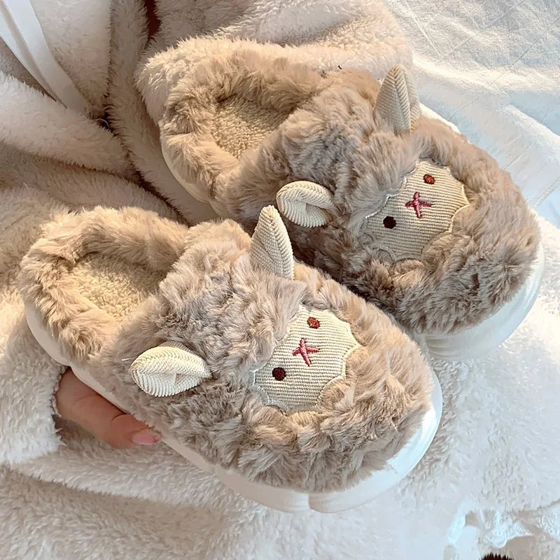Home Fuzzy Slipper Women Sheep Fluffy Winter Warm Fur Plush Indoor Lazy Female Thermal Furry House Shoe Flat Flip Flop Ladies