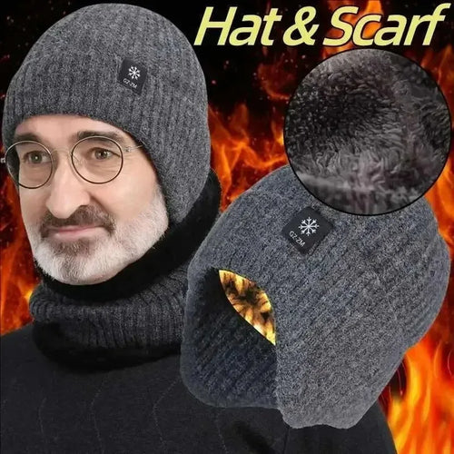 2pcs Winter Cycling Fleece Hats Knitted Plush Warm Outdoor Sports Cap Scarf for Women Men Hat Windproof Ski Ear Protection Gift