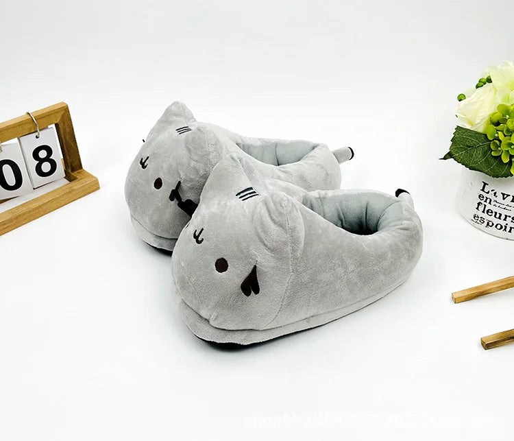 Cute Slippers Cartoon Cat Slippers Indoor Home Warmth Fall & Winter Plush Cotton Shoes Cotton Slippers for Men