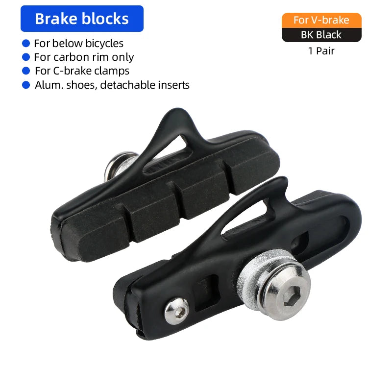 Road Bike Carbon Wheel Rim C/V-Brake Pads W/ 55mm Detachable Rubber Composite Inserts Low Noise All Weather Use Braking Blocks