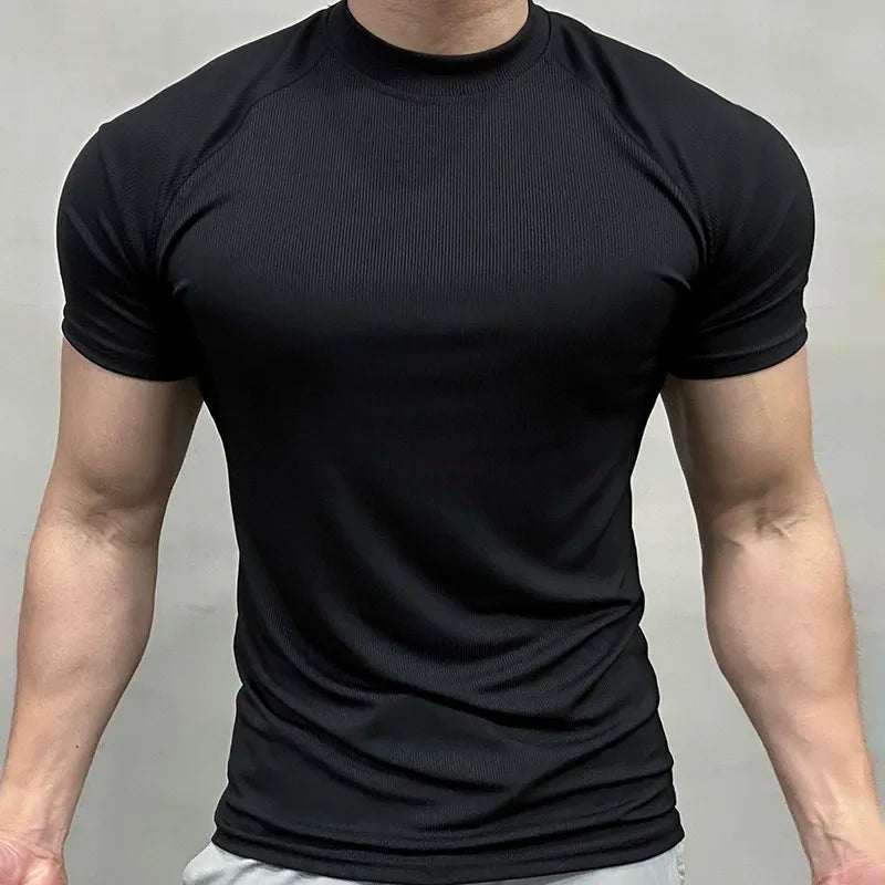 Men Summer Tshirt Muscle Shirt Bodybuilding Fitness Workout Turtleneck Casual Top Tees