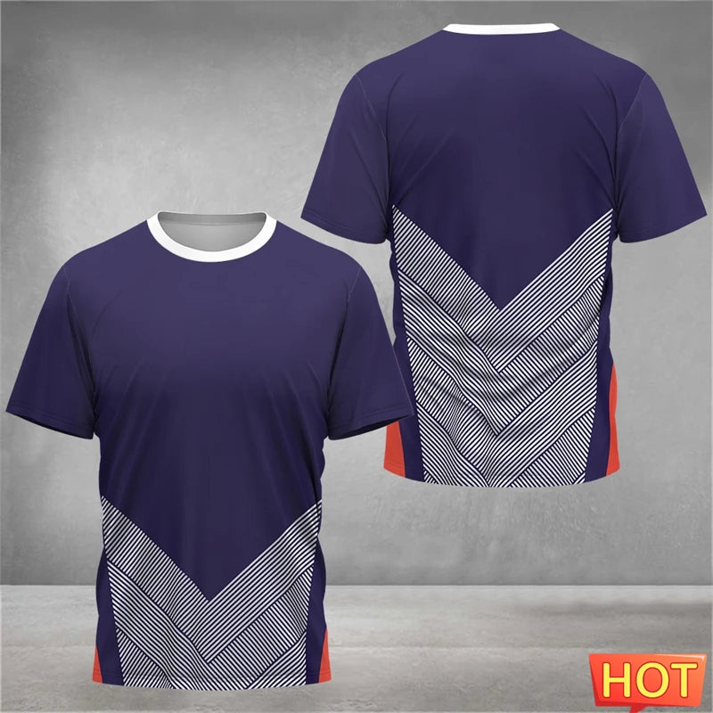 Simple Geometric Graphic Sports T Shirts For Men Summer Fashion Short Sleeve 3D Printed Badminton T-shirts Loose Breathable Tees