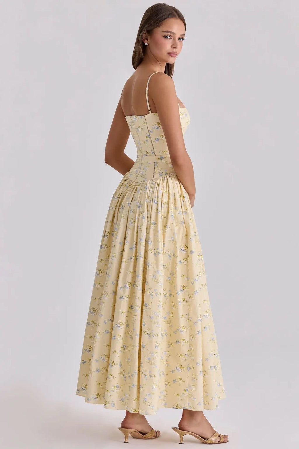 Oligai Summer Floral Print Spaghetti Strap Midi Dress Women Party Dress Elegant Vintage Holiday Beach Wear Dress