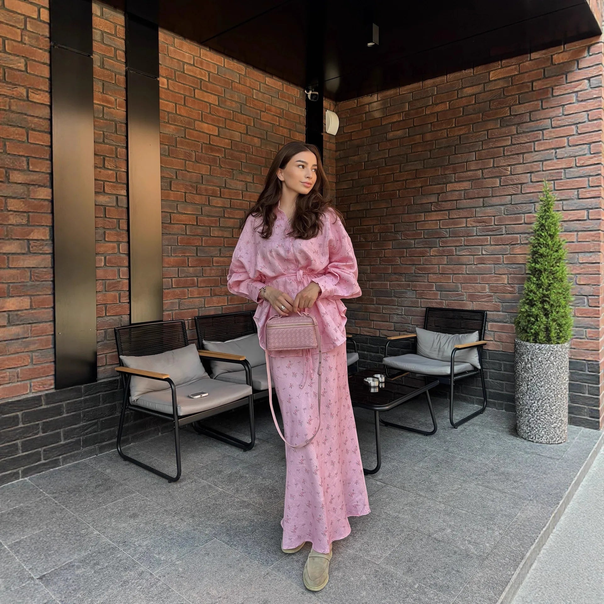 Women Two Piece Sets Skirt Set Floral Print Lantern Sleeve Turn Down Collar Shirt Long Skirts A Line Lace Up Y2k Elegant Work