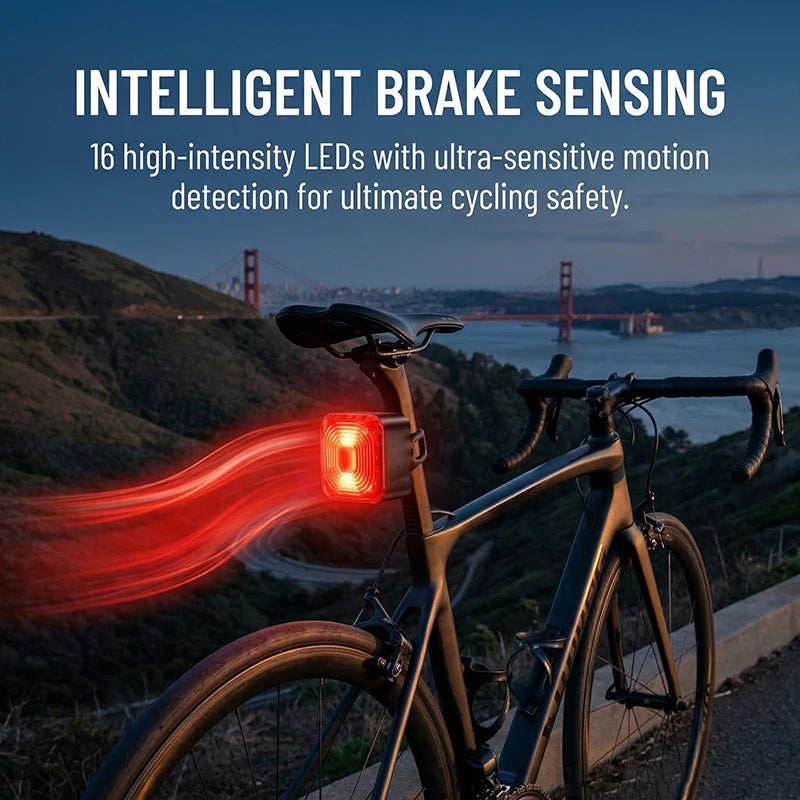 TRALOW Smart Bicycle Brake Sensing Tail Light Rechargeable LED Rear Lamp High Brightness Warning Light for MTB Road Bike Safety