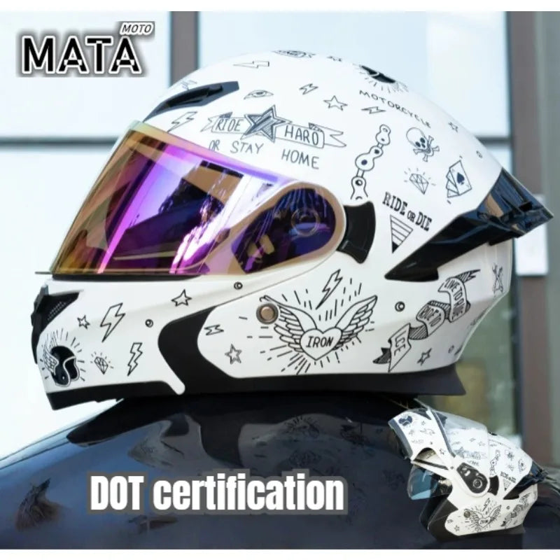 Motorcycle Helmet Men's and Women's Flip Face Helmet Double Mirror Semi Full Coverage Motorcycle Personality Capacetes De Moto