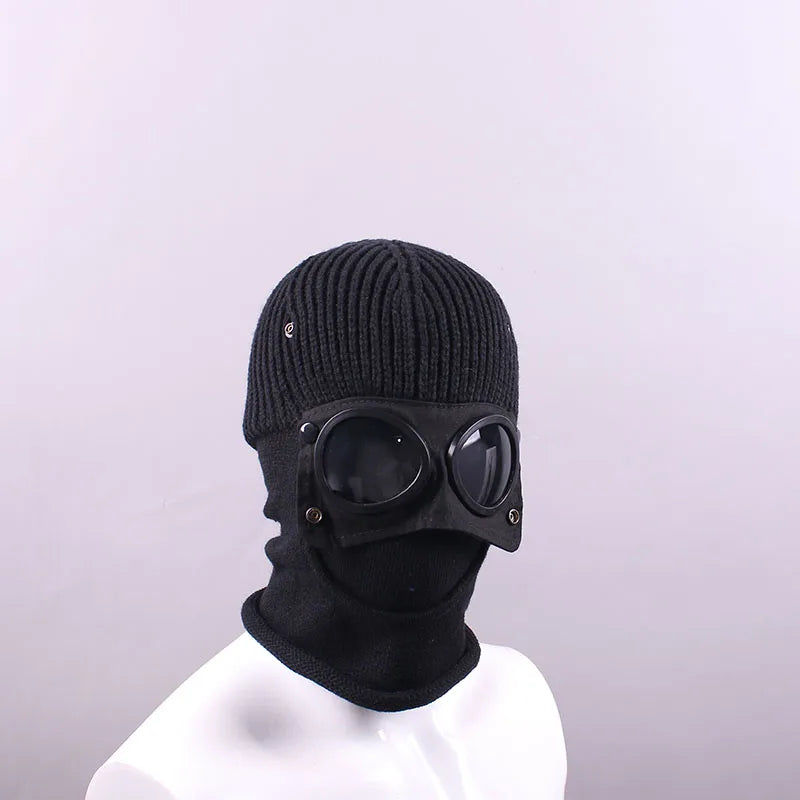 1 Pcs Trendy Autumn Winter Warm Caps Aviator Glasses Men Women Ear Protection Windproof Cycling Full Face Cover Warm Knitted Hat