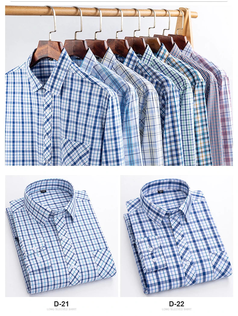 New Cotton Plaid Casual Shirts For Men Long Sleeve Fashion Print Checked Regular Fit Mens Plaid Shirts Dress Daily Clothing Soft