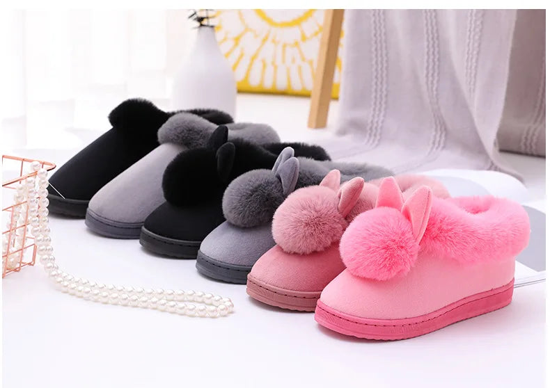 Evshine Winter Plush House Slippers For Women Cute Cartoon Indoor Fuzzy Slides Fur Lined Cotton Shoes Cozy Bedroom Furry Slipper