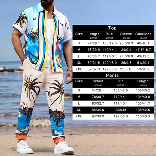2025 Autumn Simple Striped 3D Printed Men's Casual Shirt 2pcs Set, Urban Street Fashion Loose Men's Top And Trousers S-2XL