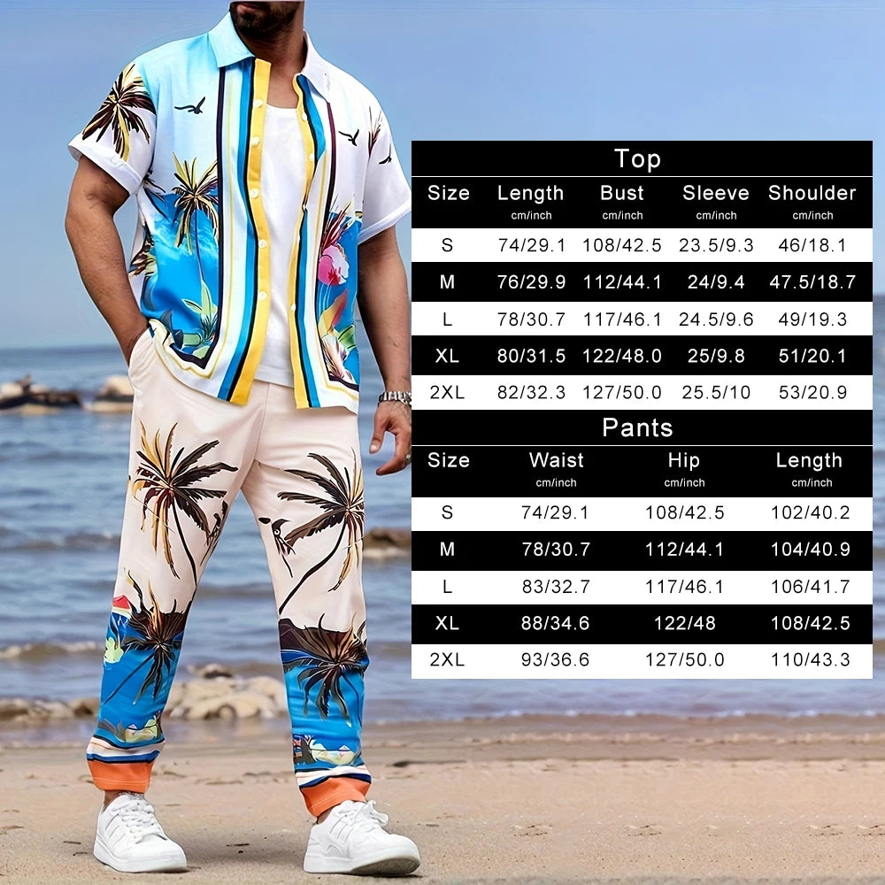 2025 Autumn Simple Striped 3D Printed Men's Casual Shirt 2pcs Set, Urban Street Fashion Loose Men's Top And Trousers S-2XL