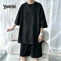7XL 8XL Tie Dye T Shirt and Shorts Set Men White Casual Streetwear Co Ord Set Men Summer Loose Sportswear 2 Piece Outfit Men