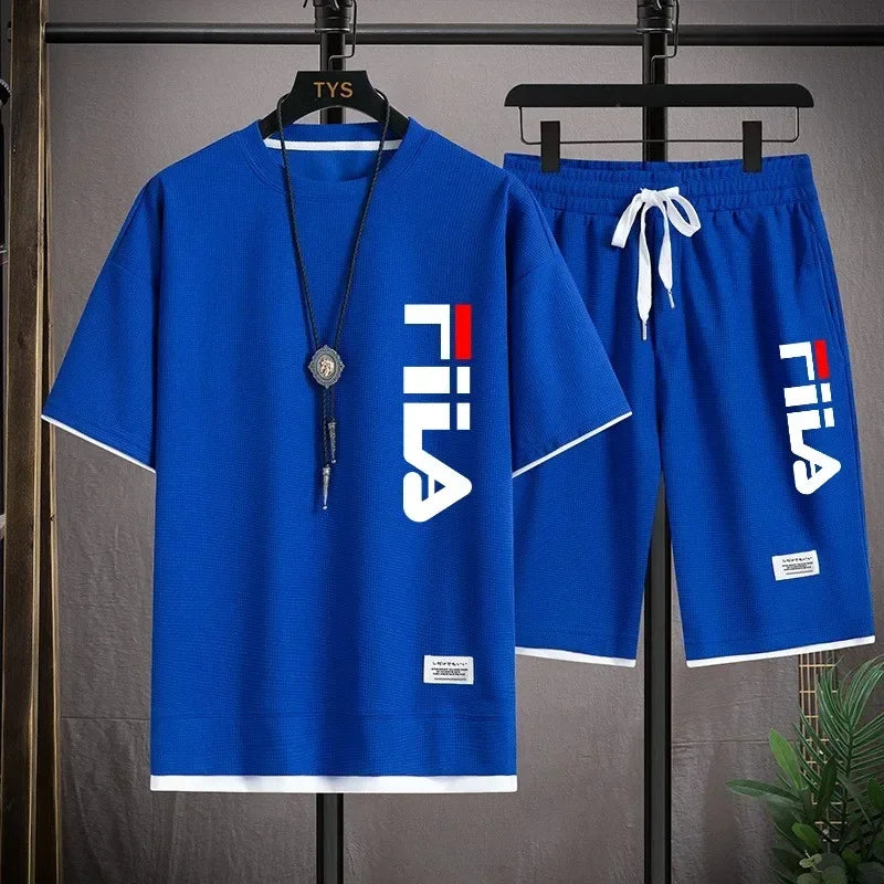 Men's breathable suit, short-sleeved hooded shirt with shorts, two-piece set, casual and fashionable men's clothing