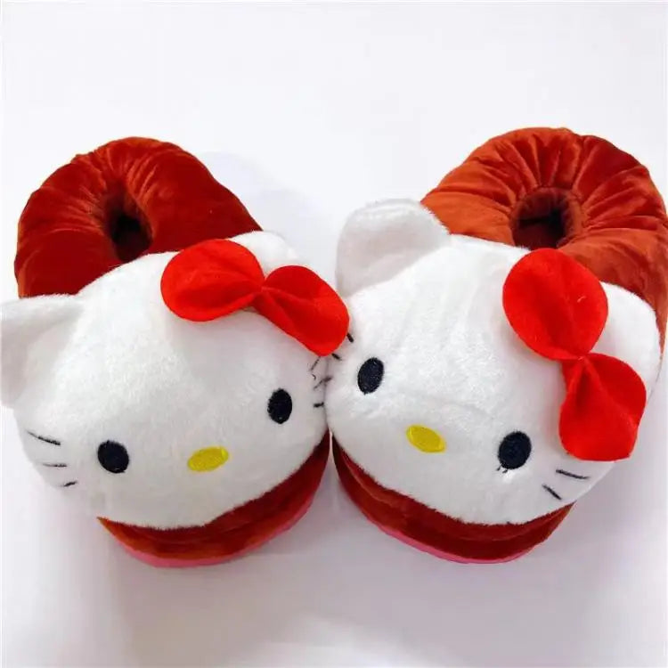 Y2K Hello Kitty Women Plush Cotton Shoes Big Head Slippers Sanrio Kawaii Anime Flat Shoes Winter Warm Thickened Cute Student