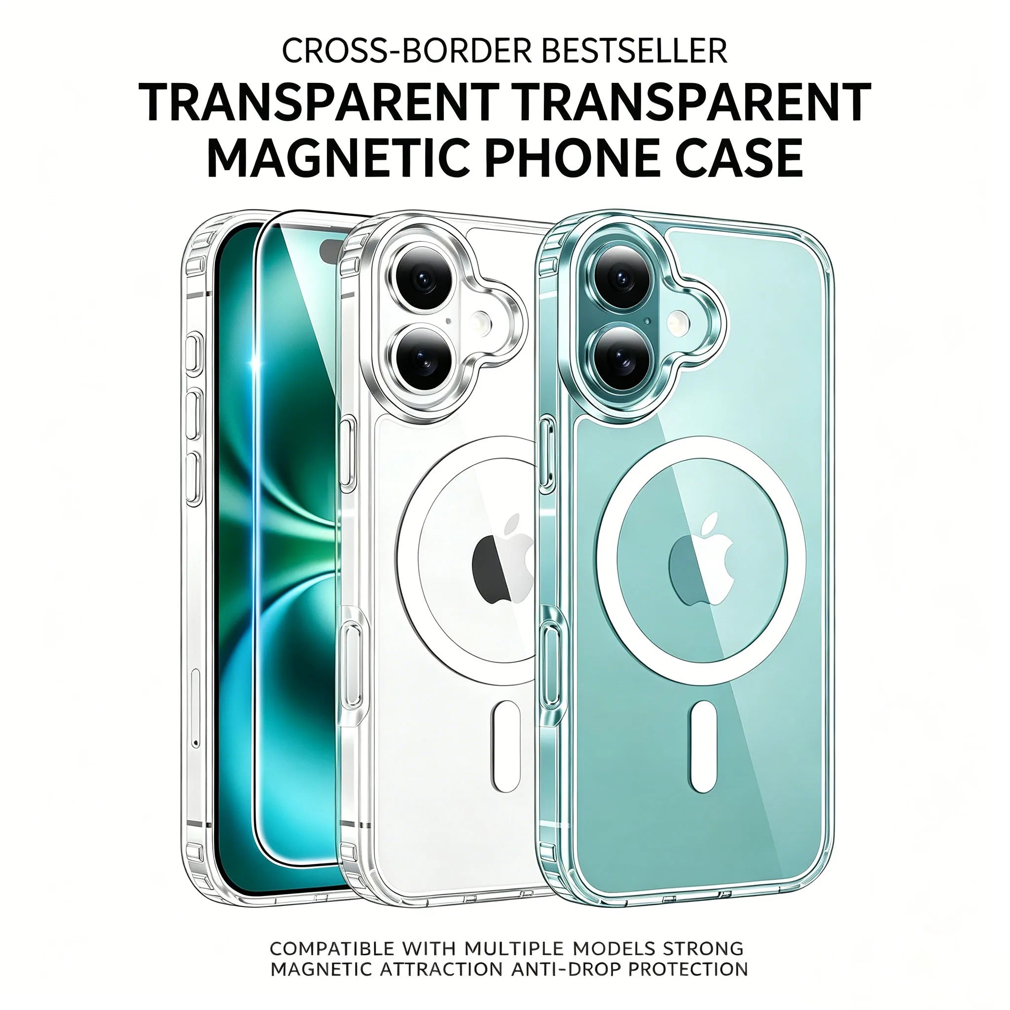 Original Magnetic Transparent Phone Case, Silicone Case for iPhone 17 Air 16 15 14 13 Pro Max Plus 16E Magsafe
