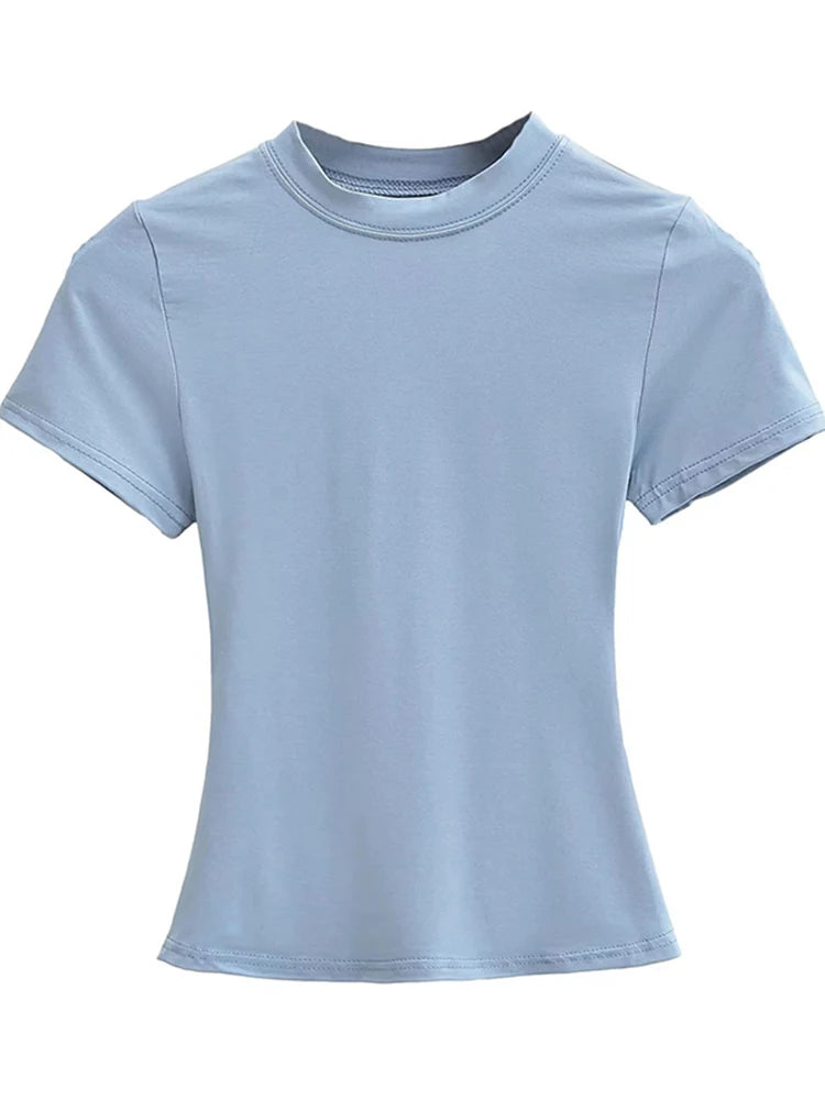 2025 New High Quality Casual T shirt Sexy Slim Short Sleeves Fashion Trend Solid Women Clothing y2k Tops
