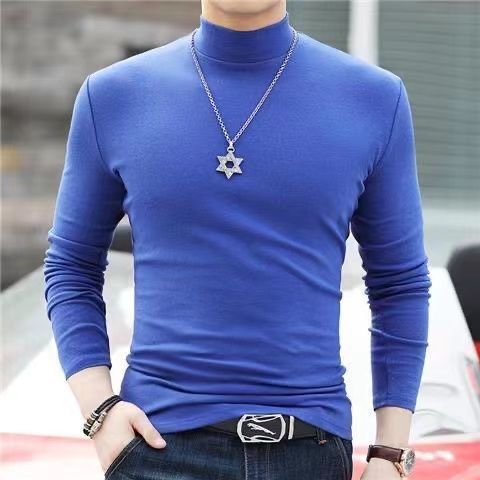 Korean Clothing Blouse Oversize Golf Wear Casual Full Cotton Men's Turtleneck Base Shirt Simple Solid Color Long Sleeve Tops Tee