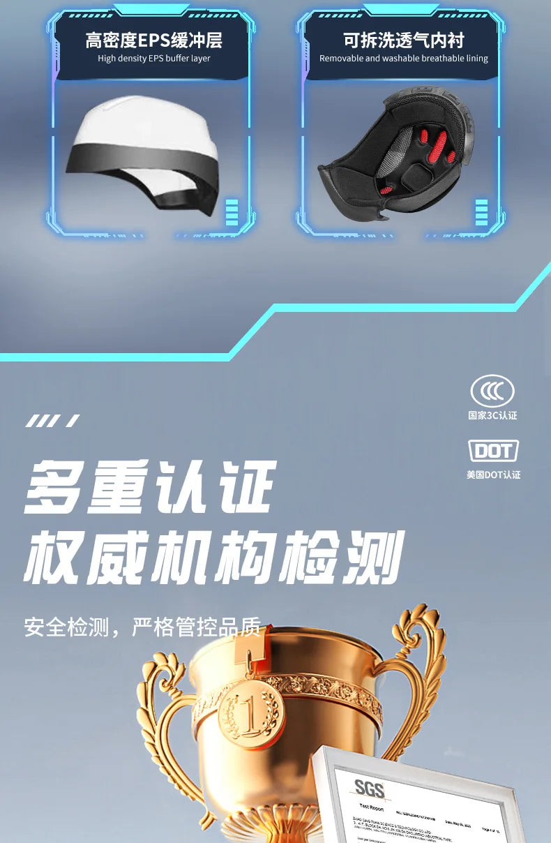 2026 New Motorcycle Helmet Standard DOT Double Mirror Drinkable Water Ghost Face Helmet Cycling Locomotive Full Helmet