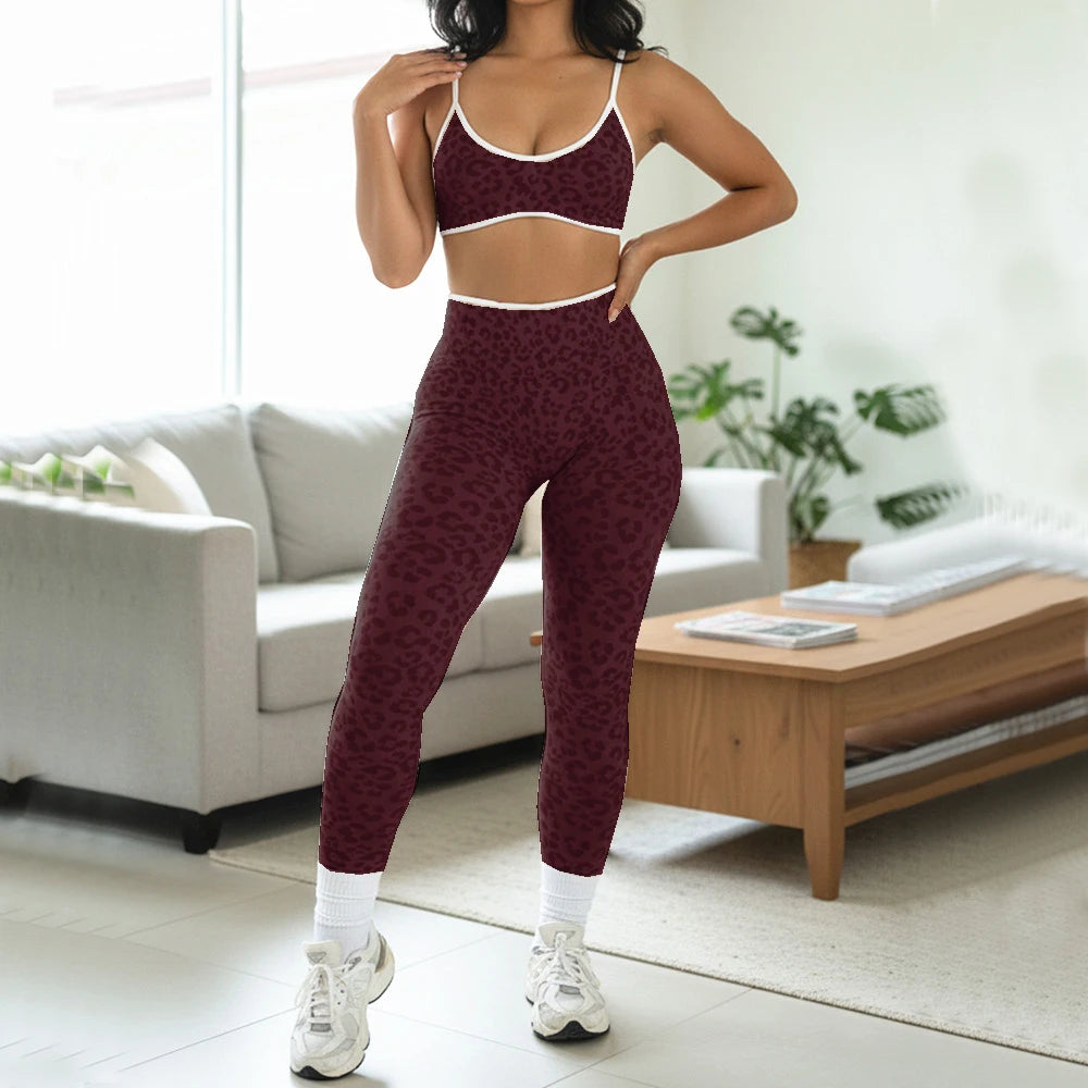 Seamless Leopard Yoga Set Women Sports Bra High Waist Shorts Scrunch Gym Fitness Workout Run Legging Activewear XP269
