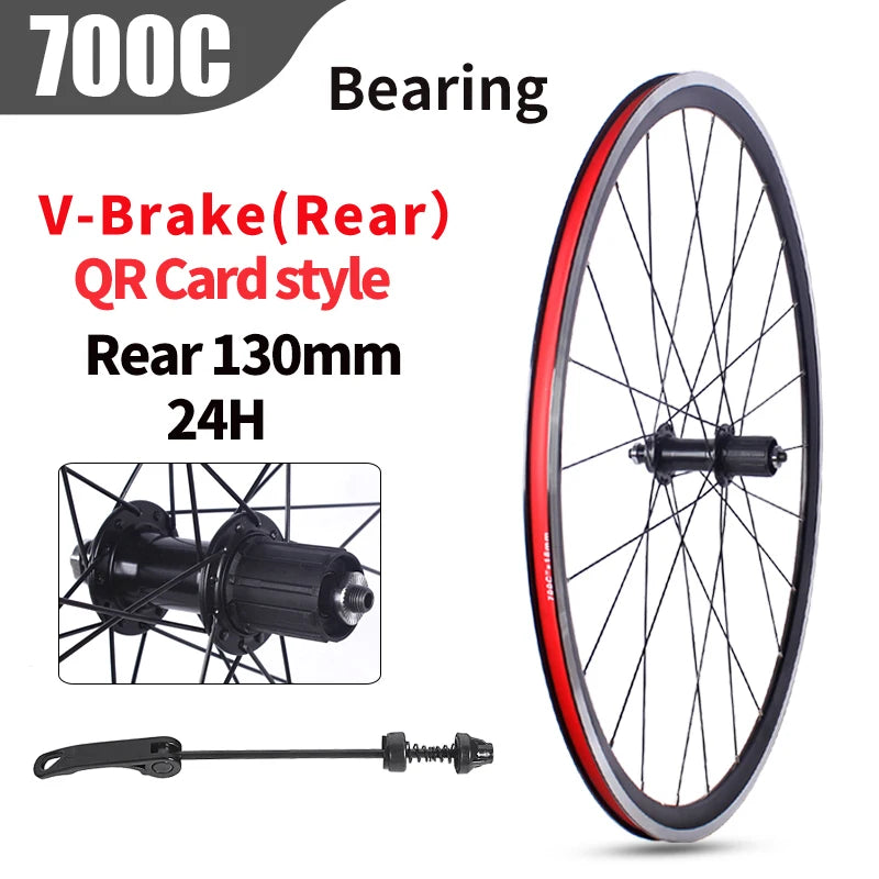 Road Bicycles Wheel Set 700C V Brake Bearing Card QR Hubs 100X130mm 24H Double Layer Aluminum Alloy 30mm Rim 7/10S Bike Wheels