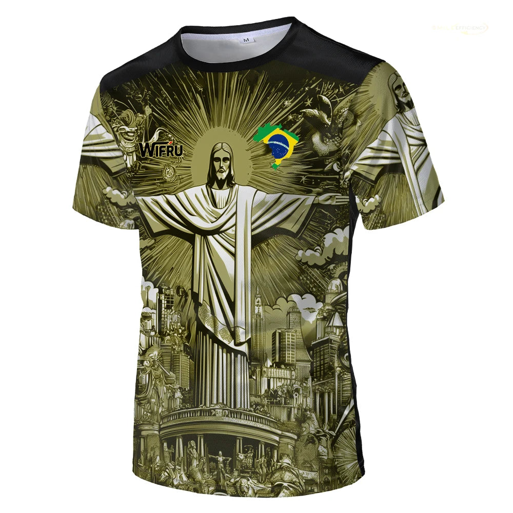 Summer New Brazil Jesus Soccer Jerseys Wifru Outdoor Football Training Breathable Uniforms Men's Quick-drying Tshirts Kid's Tops