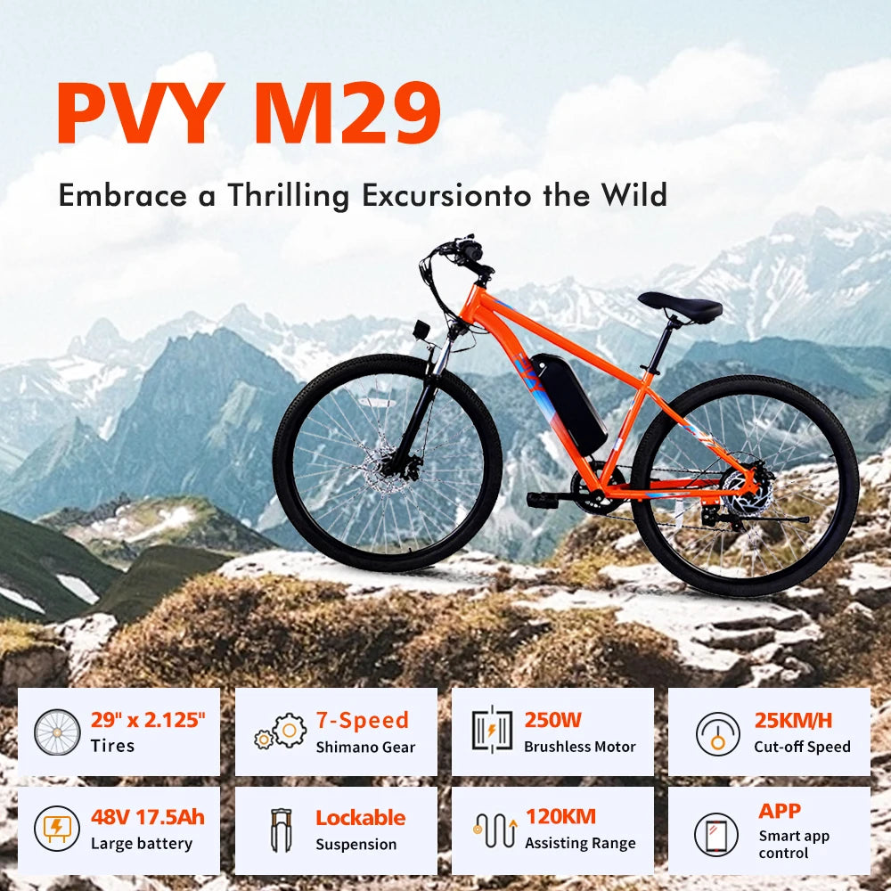 PVY M29 Electric Bike 500W Family E-Bike 29 Inch Electric Moped for Adult E Bike 32 Km/h 48V17.5Ah Folding Electric Bicycle