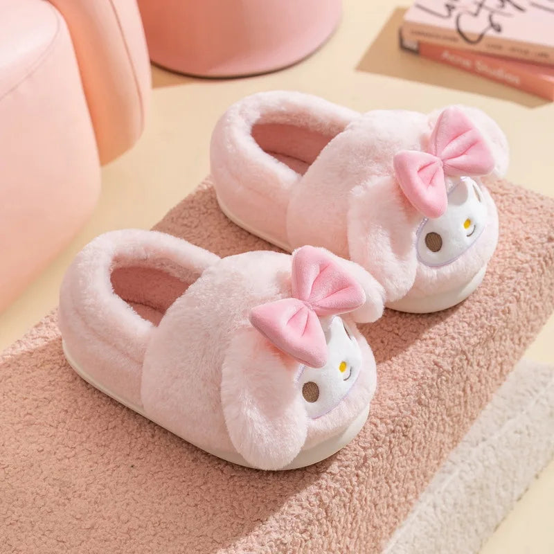 Sanrio Plush Slippers Women My Melody Kawaii Anime Cinnamoroll Cotton Shoes Flat Autumn Winter Keep Warm Non-Slip Cute Girl Gift