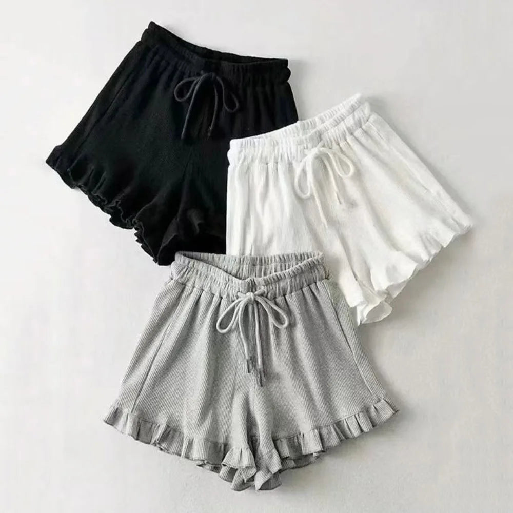 Women's Shorts Breathable Drawstring Elastic Waist Pants Lightweight Solid Color Casual Sports Sweatpants Fashion Lady Hot Pants