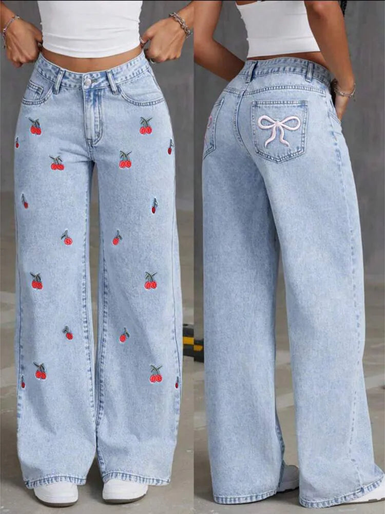 High Waist Loose Straight Wide Leg Denim Pants Women Vintage Casual Drape Long Jeans