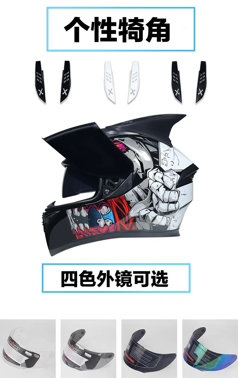 JIEKAI DOT Certified Full Face Motorcycle Helmet Racing Dual Lens Helmet