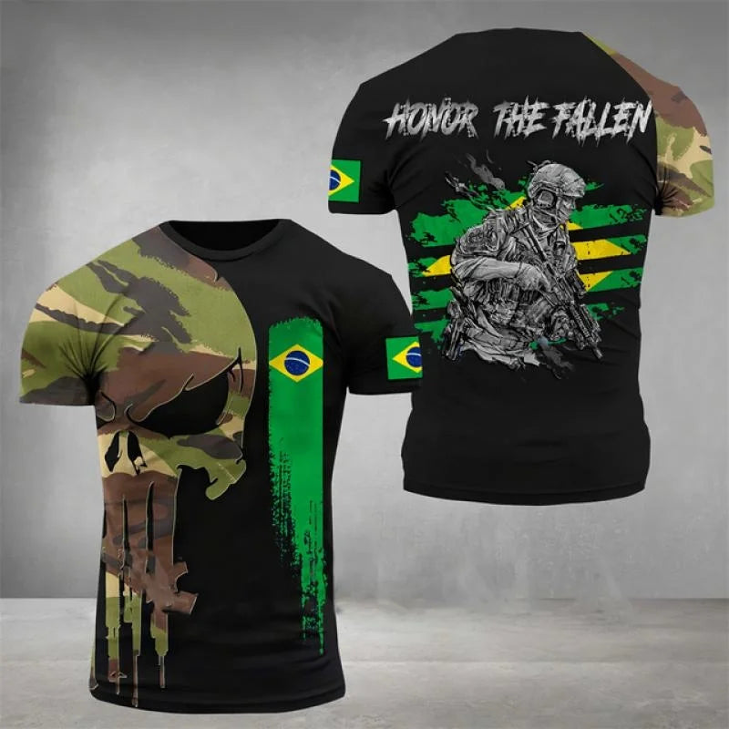 3D Printed Brazil Flag T Shirt Men Brazilian Football Pattern T-Shirts Summer Street Sports Round Neck Tops Short Sleeve Tees