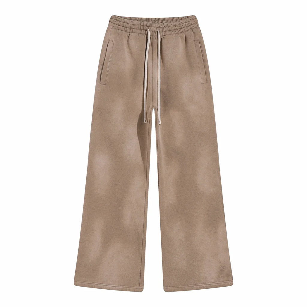 2025 Winter New Fleece Sweatpants Men Splashing Ink Spray Dyeing Wash Distressed Wide Joggers Grinding Edges Baggy Plush Pants