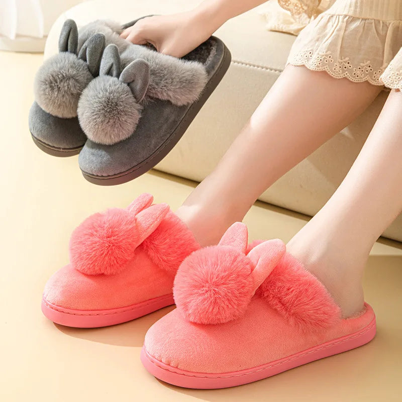 Evshine Winter Plush House Slippers For Women Cute Cartoon Indoor Fuzzy Slides Fur Lined Cotton Shoes Cozy Bedroom Furry Slipper