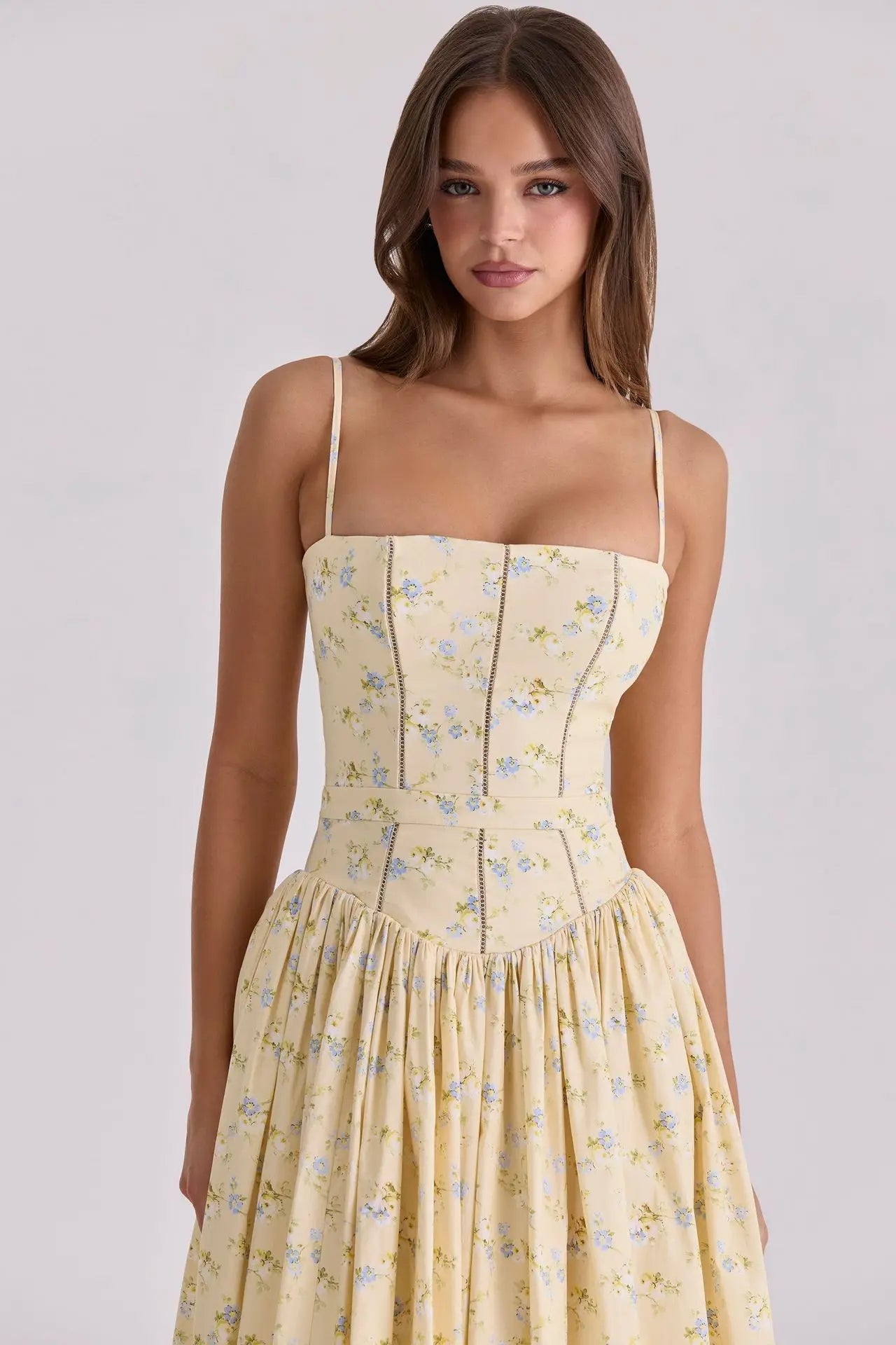 Oligai Summer Floral Print Spaghetti Strap Midi Dress Women Party Dress Elegant Vintage Holiday Beach Wear Dress