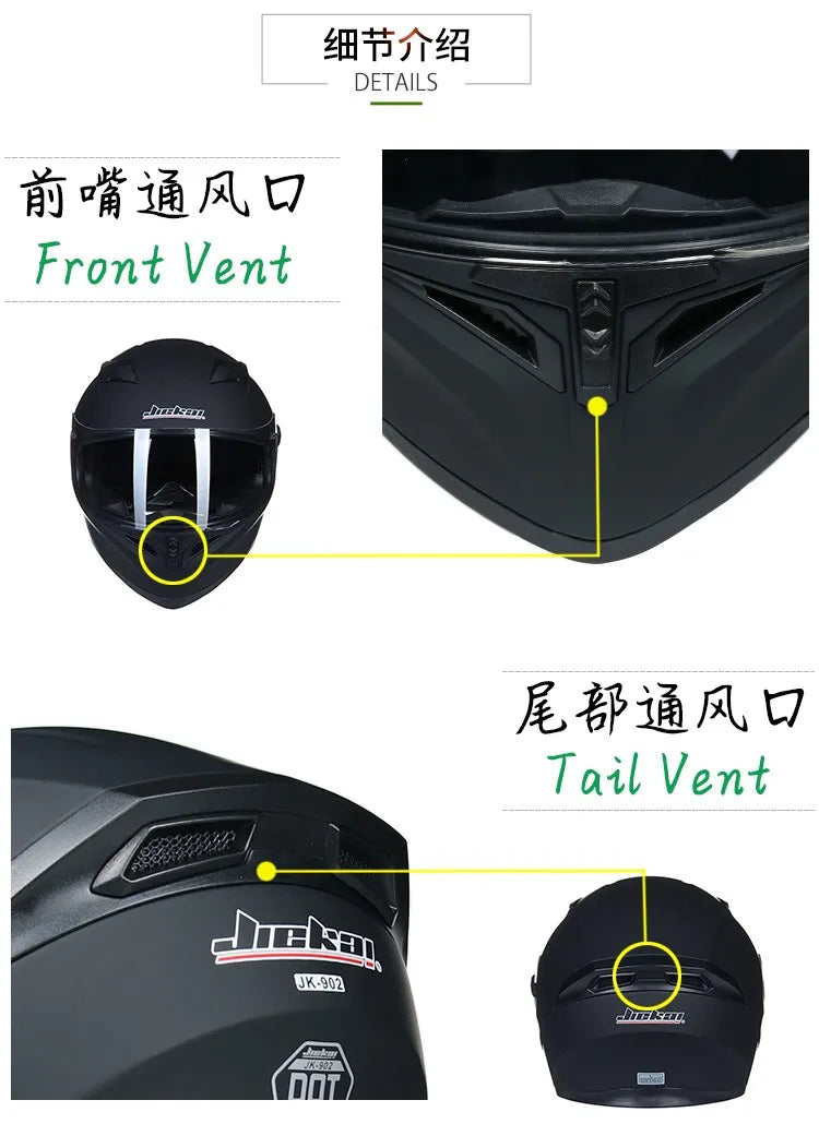 JIEKAI DOT Certified Full Face Motorcycle Helmet Racing Dual Lens Helmet