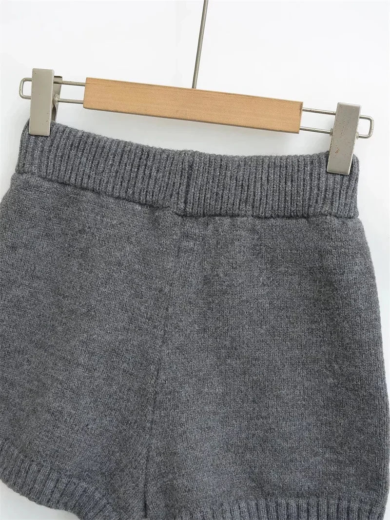 High-Waisted Elastic Knit Shorts Women's Anti-Exposure Outerwear Warm Pants Base Layer Thermal Pants Harajuku Vintage Y2K Shorts