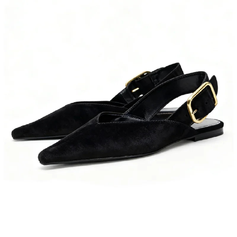 Retro Women's Shoes Fashion Pointed Tip Flat Sandals for Woman Elegant French Casual Shoes Luxury Designer Shoes Sandalias Mujer
