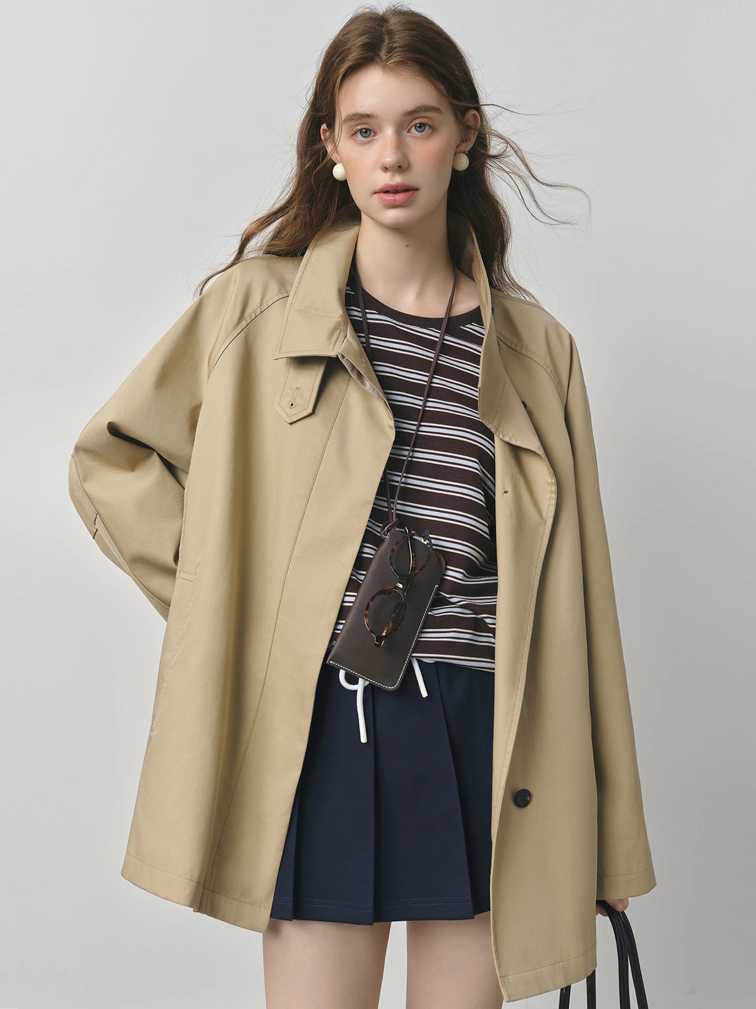 FSLE British Style Design Stand Collar Windbreaker Trench Jacket for Women 2025 Autumn New Arrival Casual Chic Coats for Women