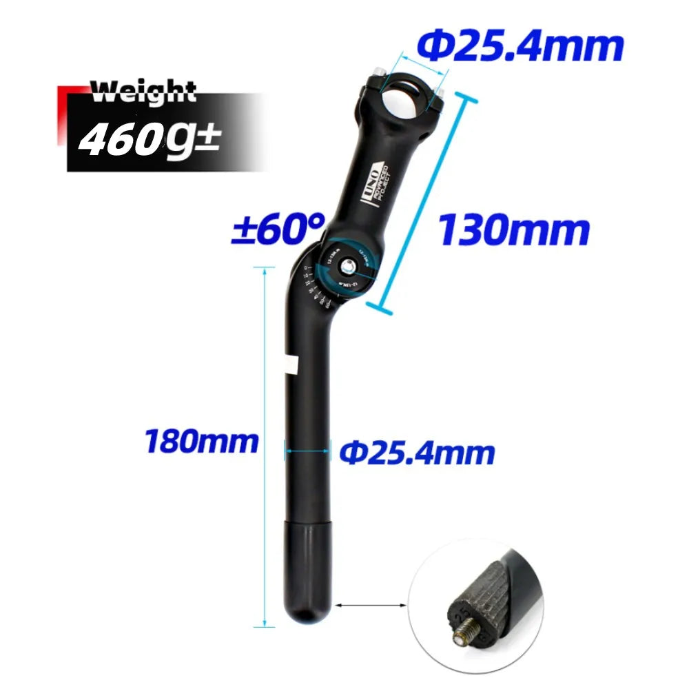 UNO Adjustable Bike Quill Stem 60 Degree Handlebar Stem Riser City Bicycle Front Fork Stem With Quill 25.4 x180mm Stem Extender