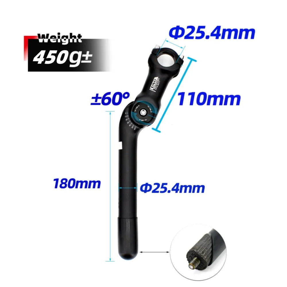 UNO Adjustable Bike Quill Stem 60 Degree Handlebar Stem Riser City Bicycle Front Fork Stem With Quill 25.4 x180mm Stem Extender