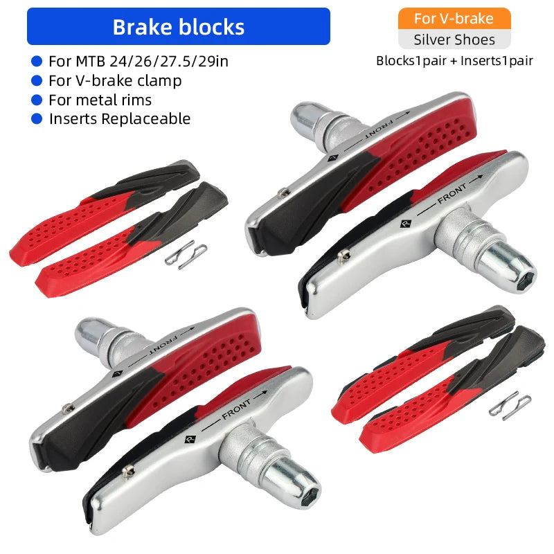 MTB V-brake Pads W/ 70mm Rubber Brake Inserts All Weather Use Metal Rims Wheel Friction Blocks Kits for XT XTR M70R2/S70C/M70CT4